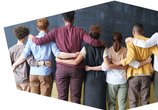 People with their arms around each other's shoulders